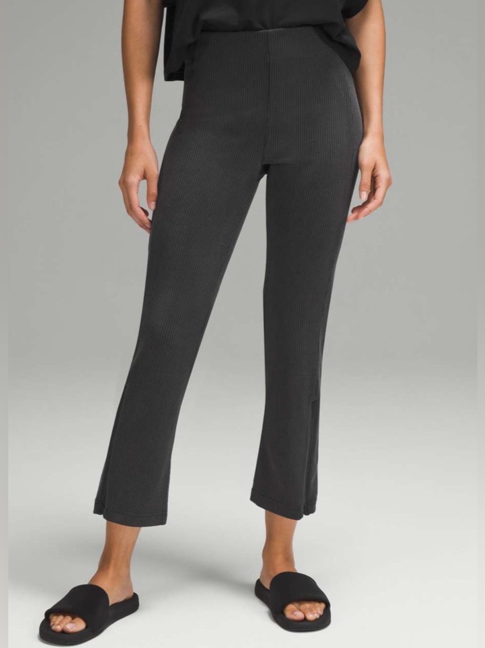 Lululemon Ribbed Softstreme Zip-Leg High-Rise Cropped Pants 25" Black, Size 6